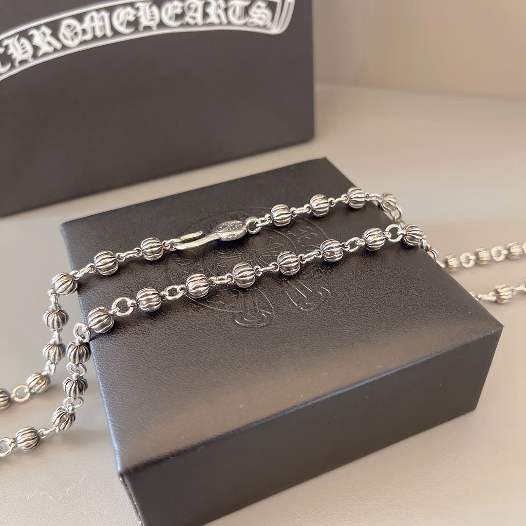 Chrome Hearts Chromecards Silver Beaded Necklace